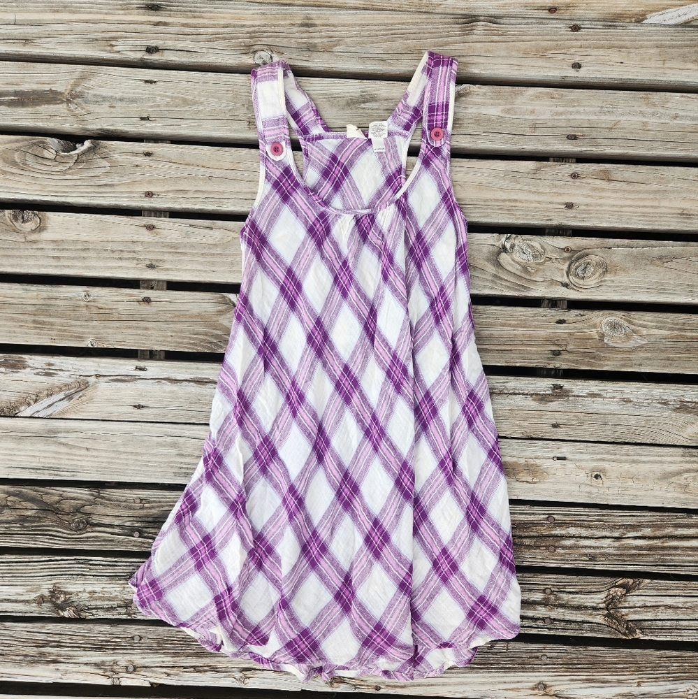 Mudd Purple White Gauze Cotton Overall Dress Medium Spring Plaid Y2k Cottagecore